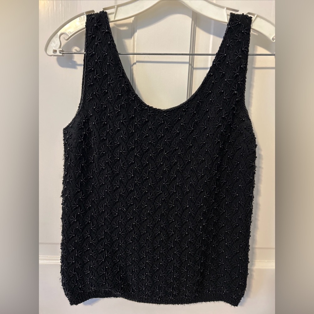 Vintage Alexander's BLACK 100% Wool Sleeveless BEADED Top Size S/M